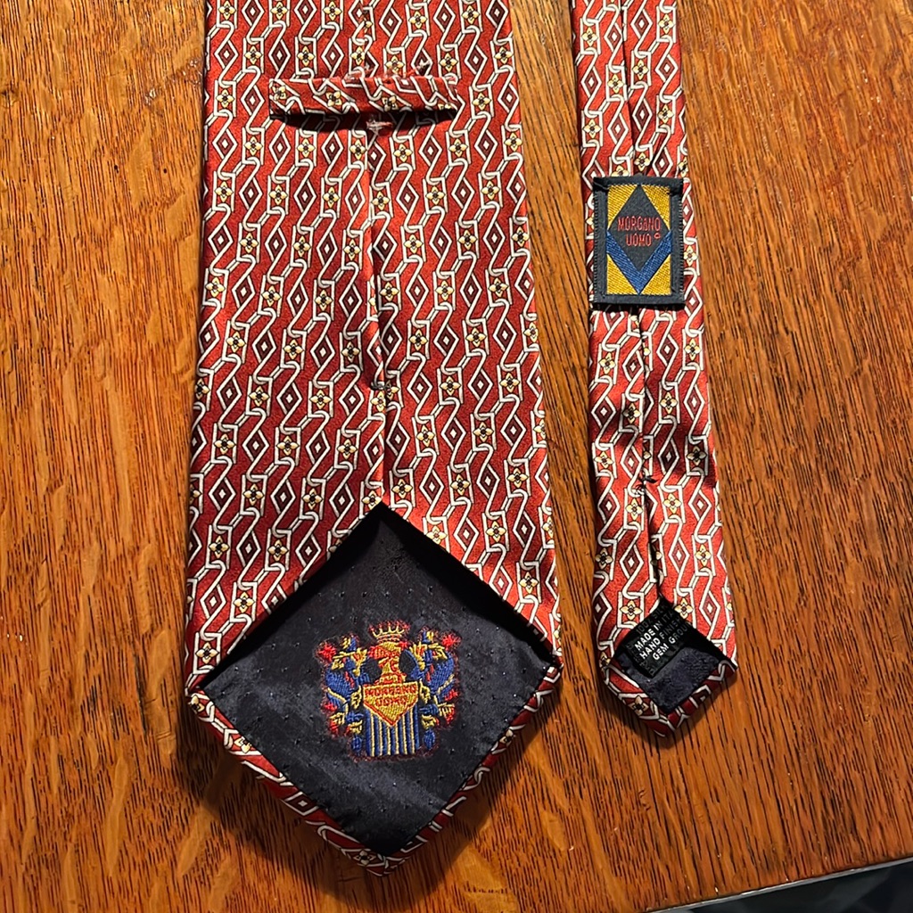 Morgan’s Uomo Men’s Silk Tie Maroon Silver And Gold